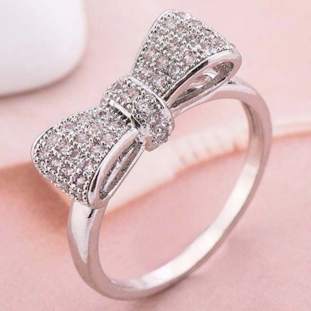 White Gold Diamond Bow Ring - Friendship Ring - Engagement Ring - Diamond Ring